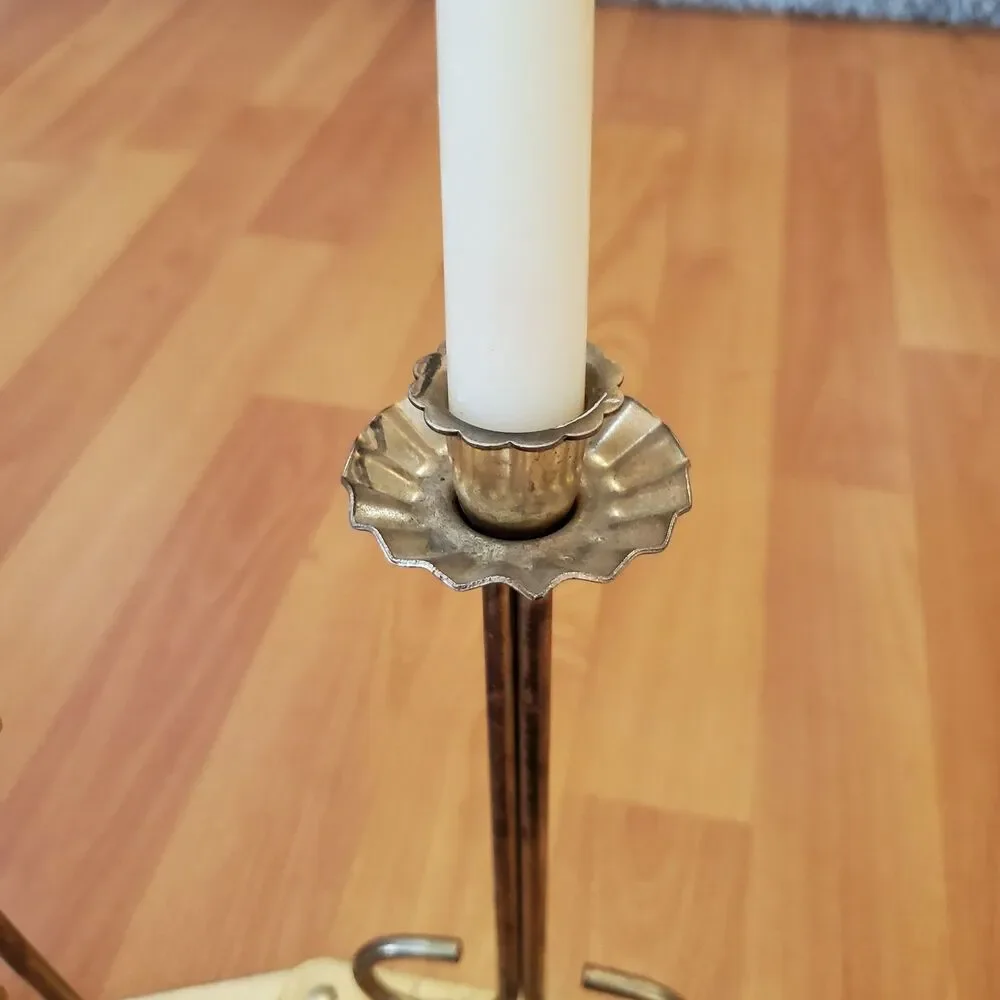Vintage Accordian Style Candelabra Gold Tone Metal 5 Taper Candle Holder READ